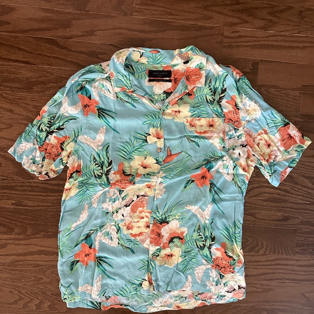 All Saints Blue and Orange Casual Button Down Shirt
